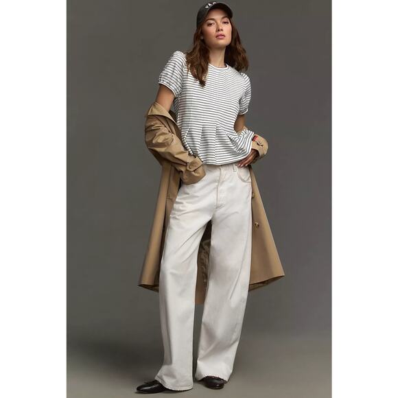 NWT Anthropologie Maeve Corset Peplum Top Striped Pleated Nautical Coastal XL - Picture 2 of 12